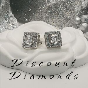 Clear White Moissanite surrounded by smaller Moissanite on 925 Sterling Silver